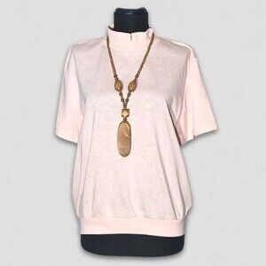 Vintage 90s Pink Blouse Mock Neck Oversized Medium